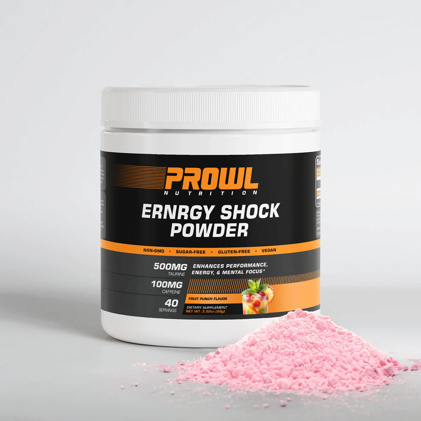 Prowl Energy Shock Powder, 500mg Taurine & 100mg Caffeine, 40 Servings, Fruit Punch Flavour