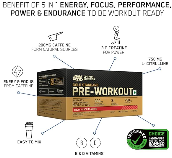 Optimum Nutrition Gold Standard Pre-Workout, 15 single serve packets, 142.5g