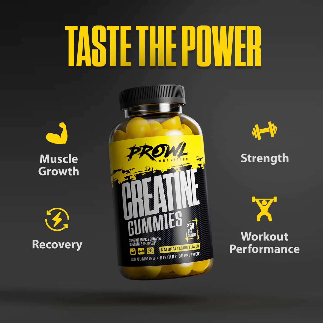 Prowl Creatine Monohydrate Gummies 30 Servings, 120 Count