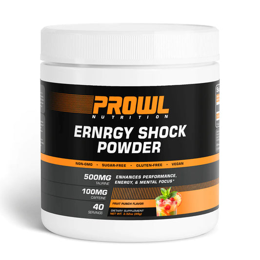 Prowl Energy Shock Powder, 500mg Taurine & 100mg Caffeine, 40 Servings, Fruit Punch Flavour